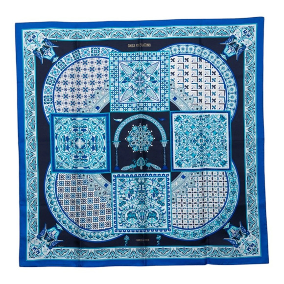 HERMES Accessories - Hermes Carre 90 CIELS BYZANTINS (Byzantine Sky) Scarf/Muffler, Blue Silk, Wom...